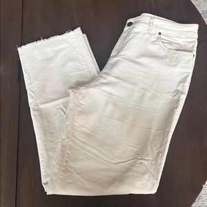 Hello Nite Cream Frayed Hem Corduroy Jeans